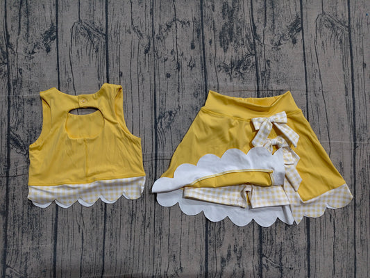 Preorder Baby Girls Yellow Sleeveless Tops Bows Skirt Shorts Yoga Clothes Set