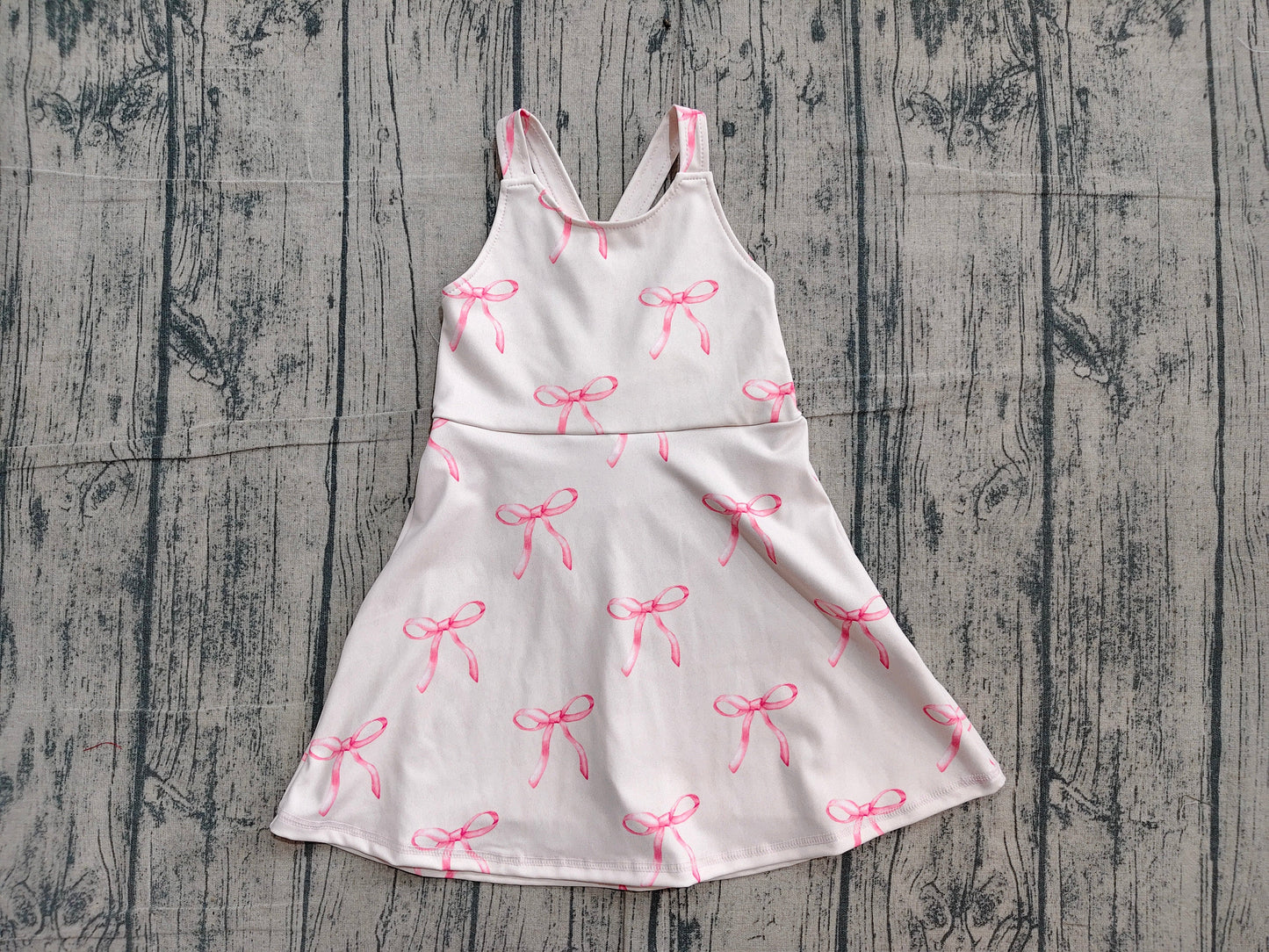 Preorder Baby Girls Straps Bows Yoga Active Shorts Knee Length Dress