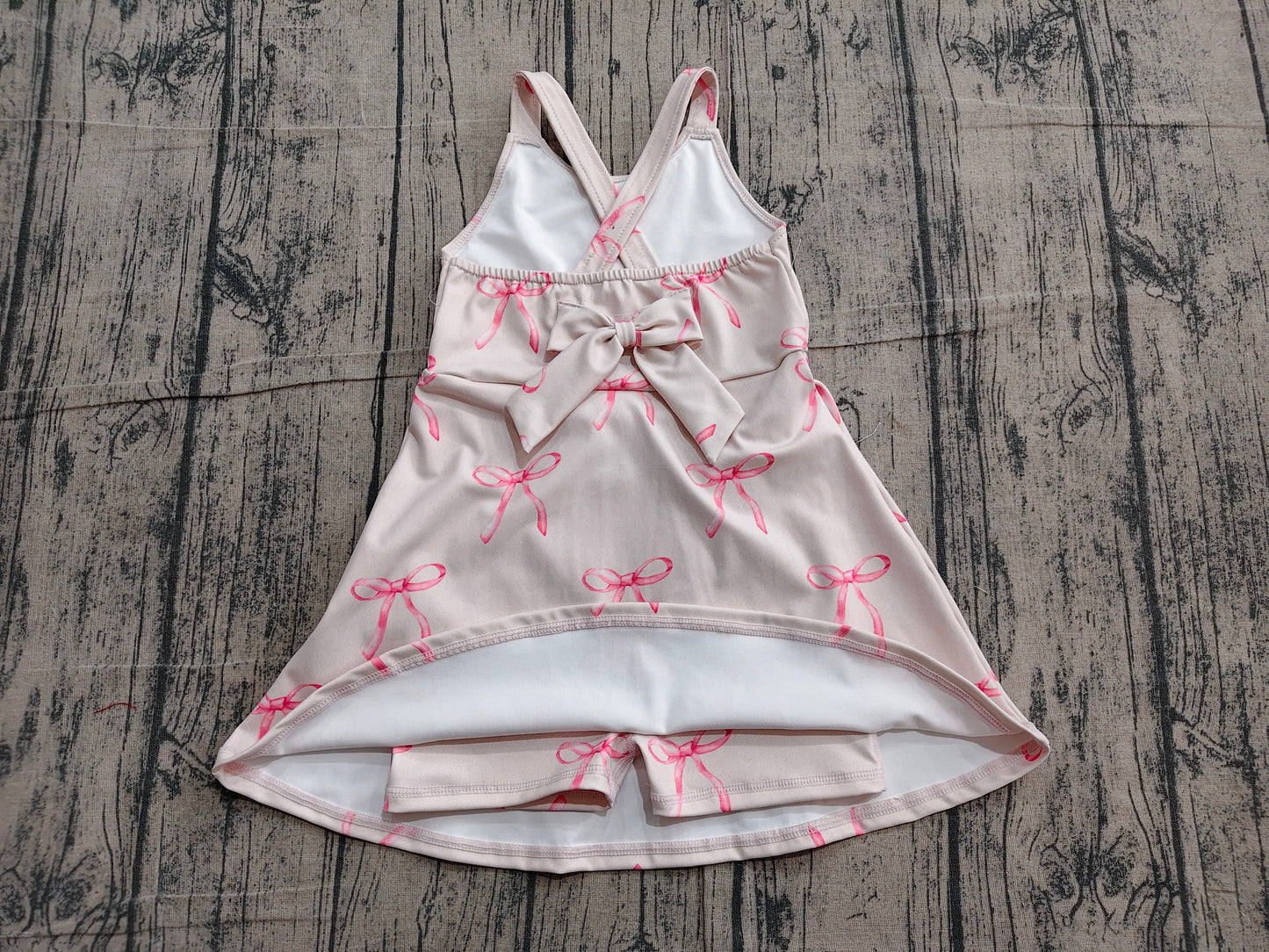 Preorder Baby Girls Straps Bows Yoga Active Shorts Knee Length Dress