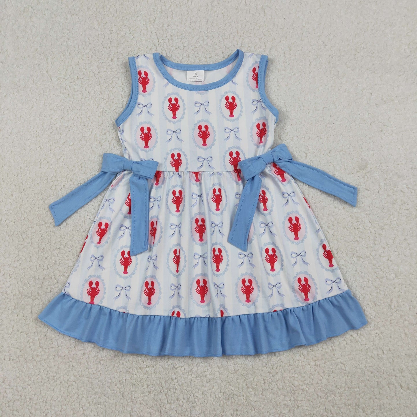 RTS Sibling Baby Girls Kids Sleeveless Crawfish Blue Bows Stripes 4th of July Romper Dress Set