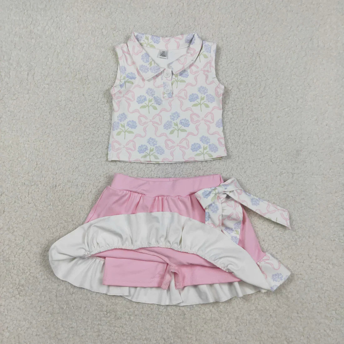 Sibling Baby Girls Bows Buttons Tops Ruffle Pink Skirts Shorts Yoga Active Clothes Sets