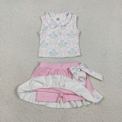 Sibling Baby Girls Bows Buttons Tops Ruffle Pink Skirts Shorts Yoga Active Clothes Sets