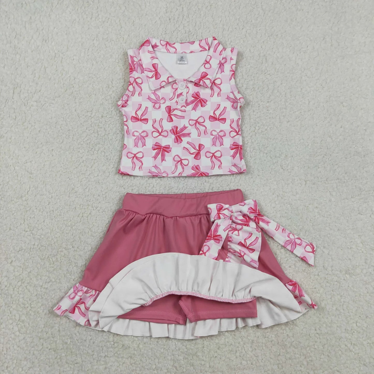 RTS Sibling Baby Girls Bows Flower Buttons Tops Ruffle Pink Skirts Shorts Yoga Active Clothes Sets