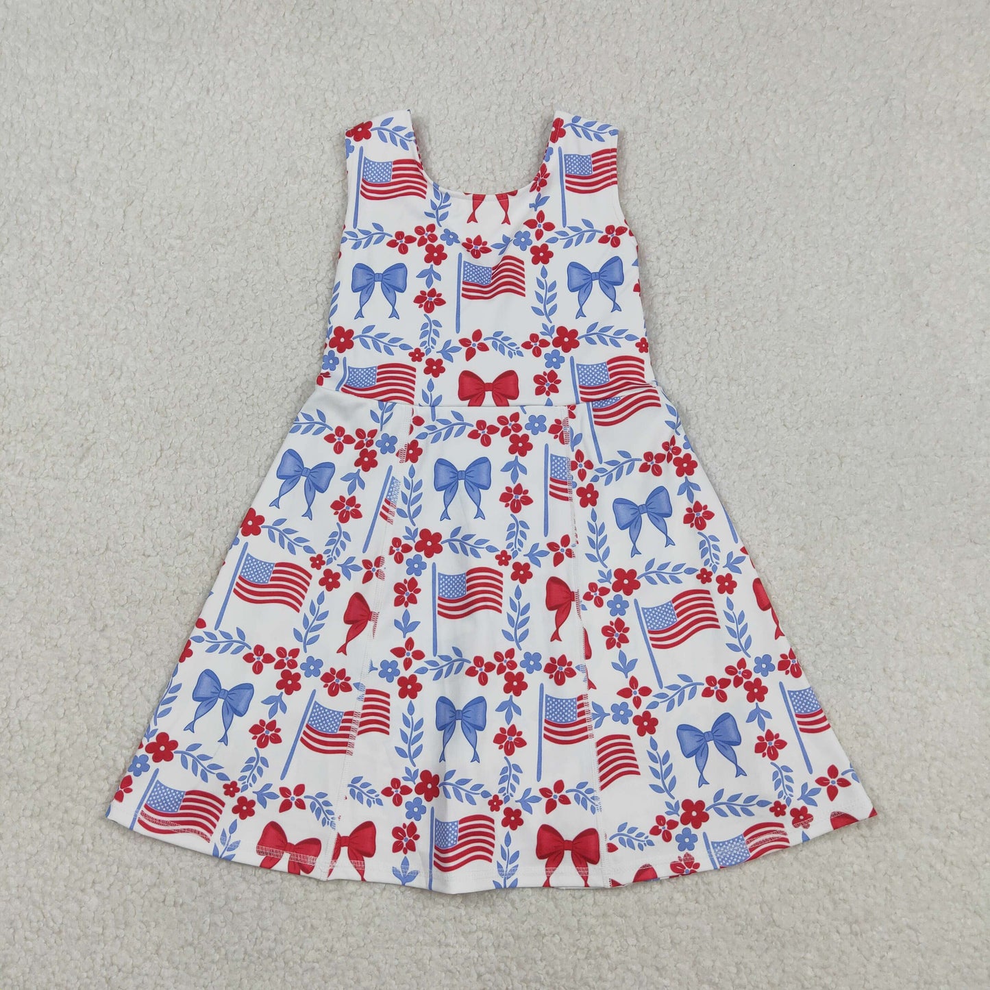 USA Shop Baby Girls Kids Bows Flags 4th of July Yoga Active Shorts Knee Length Dress