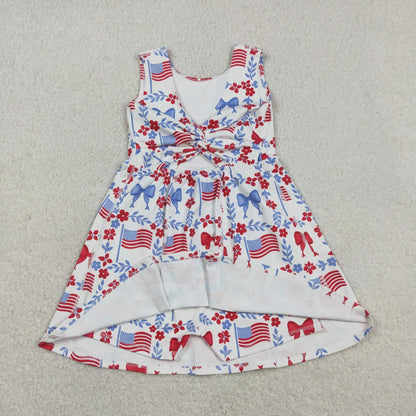 RTR Sibling Baby Girls Kids Sleeveless Flags Bows Flower Shorts Dress Sets 4th of July Clothes