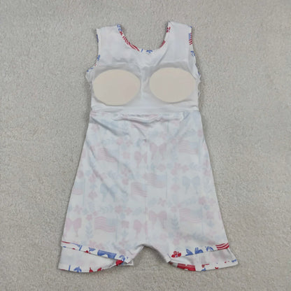 RTS Sibling Baby Girls Kids Sleeveless Flags Bows Flower Shorts Dress Set 4th of July Clothes
