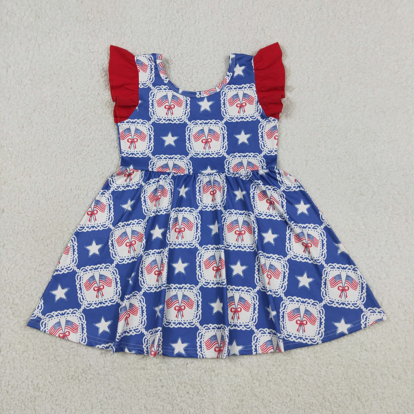 Sibling Baby Girls Kids 4th of July Flags Bows Stars Dress Jumpsuit Clothes