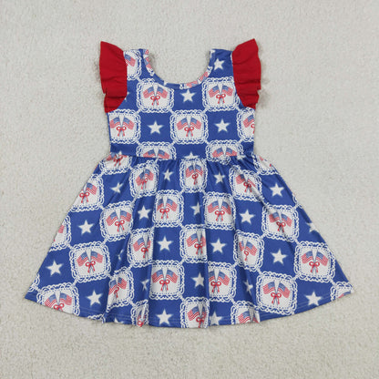 Sibling Baby Girls Kids 4th of July Flags Bows Stars Dress Jumpsuit Clothes