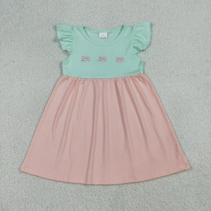RTS Sibling Baby Girls Kids Short Sleeves Embroidery Bows Romper Dress Cotton Clothes