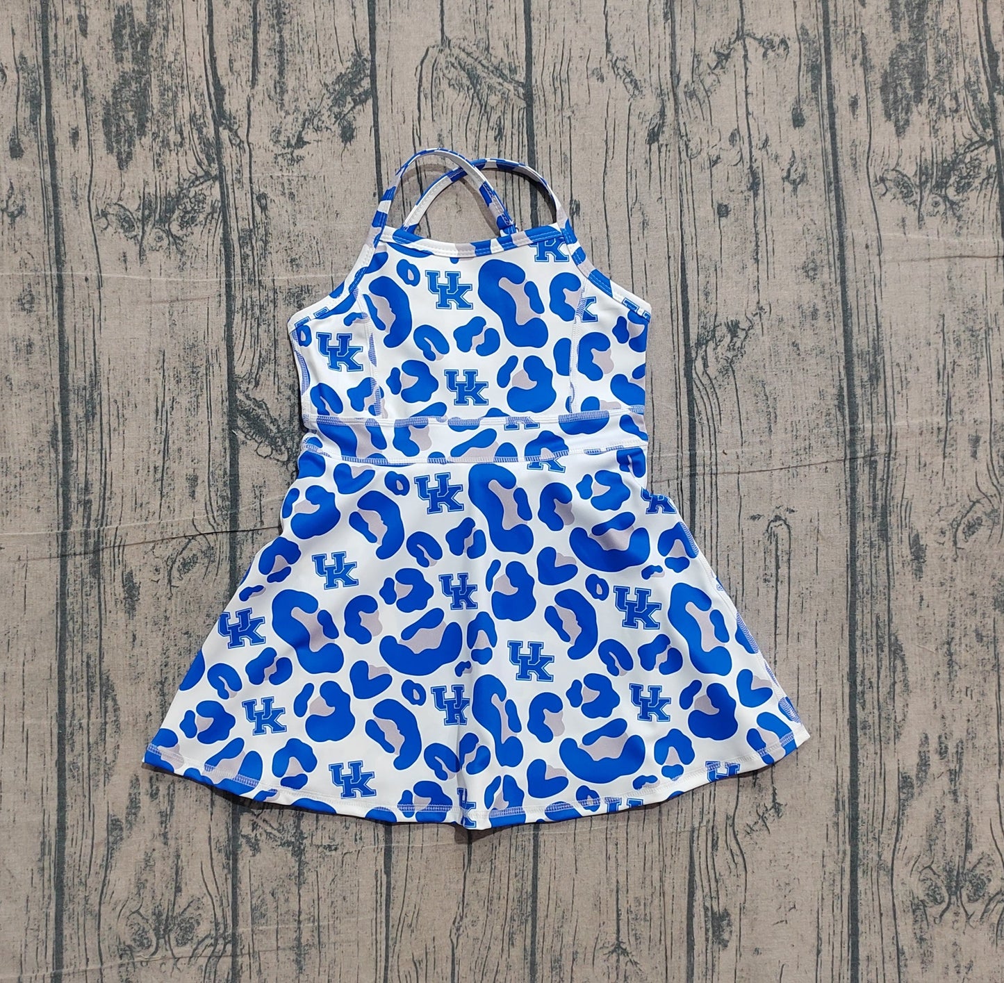 Baby Girls Kids Straps Blue Leopard Team Yoga Active Shorts Knee Length Dress RTS