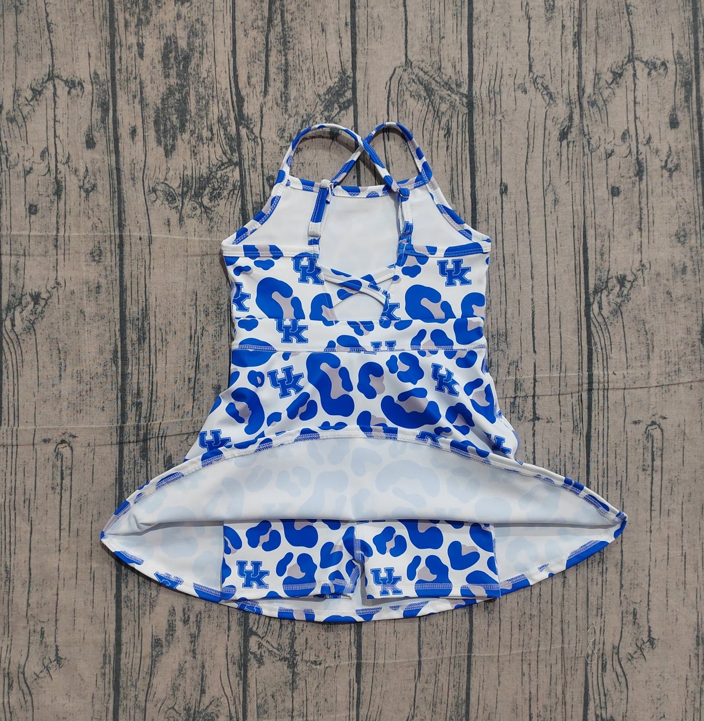 Baby Girls Kids Straps Blue Leopard Team Yoga Active Shorts Knee Length Dress RTS