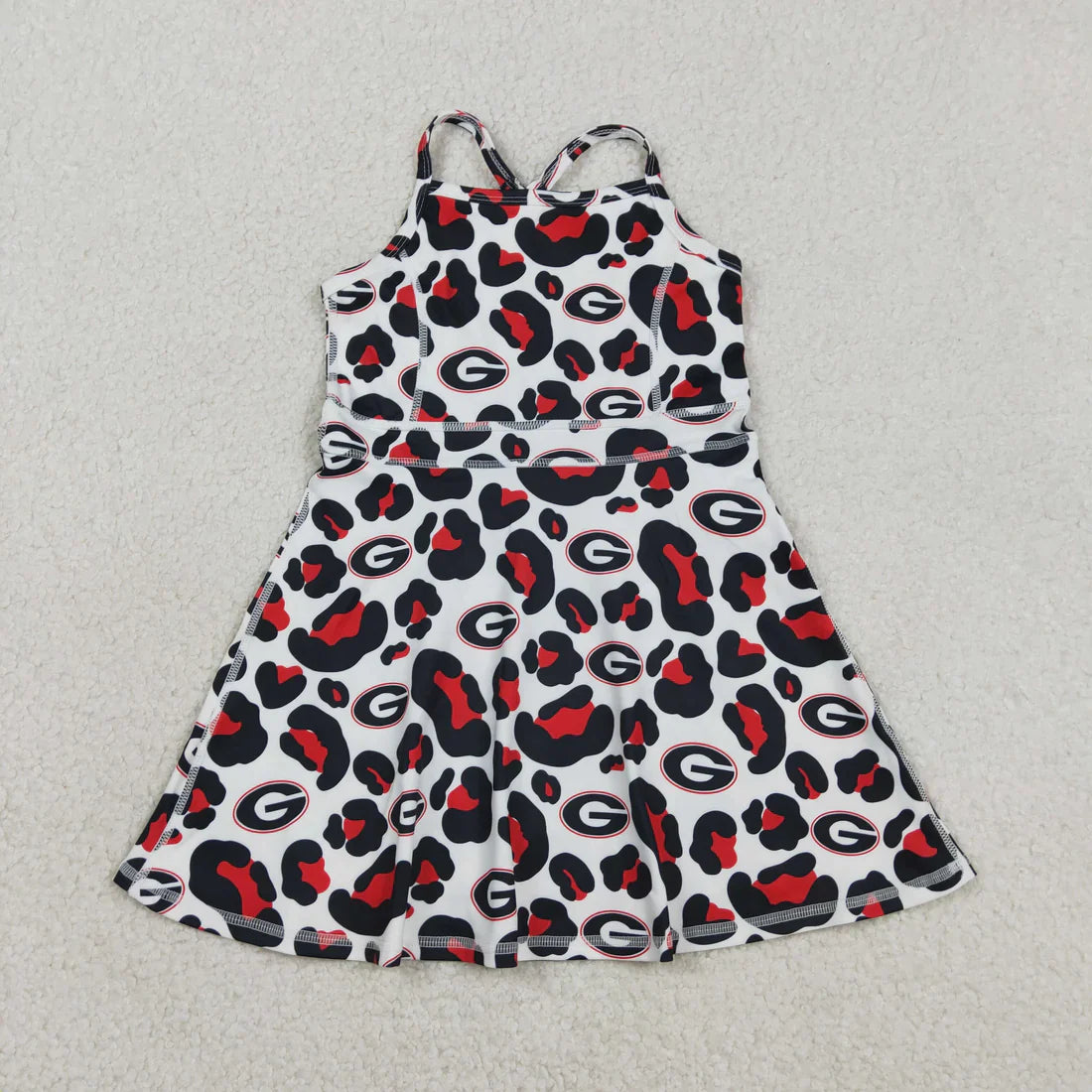 RTS Sibling Baby Girl Kids Sleeveless Leopard Team Knee Length Yoga Active Dresses