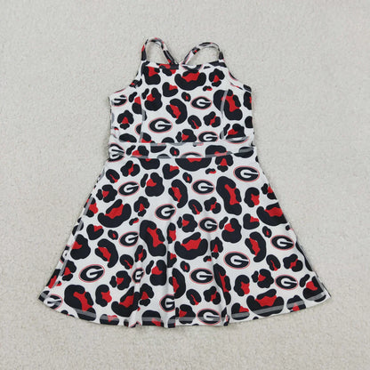 RTS Sibling Baby Girl Kids Sleeveless Leopard Team Knee Length Yoga Active Dresses