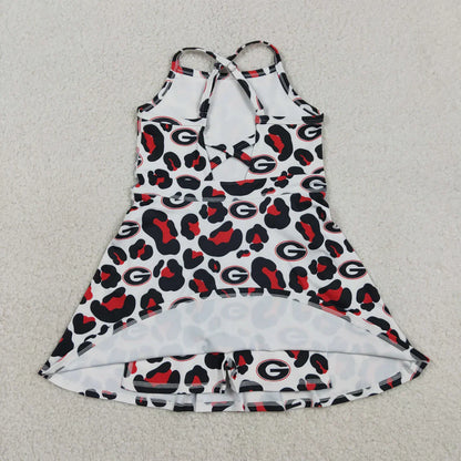 RTS Sibling Baby Girl Kids Sleeveless Leopard Team Knee Length Yoga Active Dresses