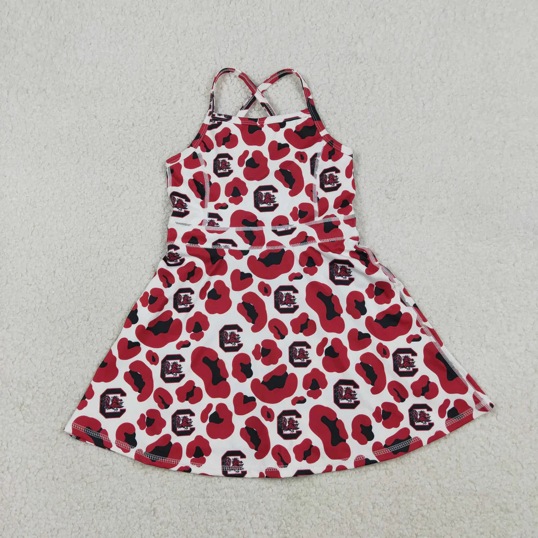 RTS Sibling Baby Girl Kids Sleeveless Leopard Team Knee Length Yoga Active Dresses