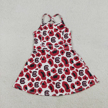 RTS Sibling Baby Girl Kids Sleeveless Leopard Team Knee Length Yoga Active Dresses