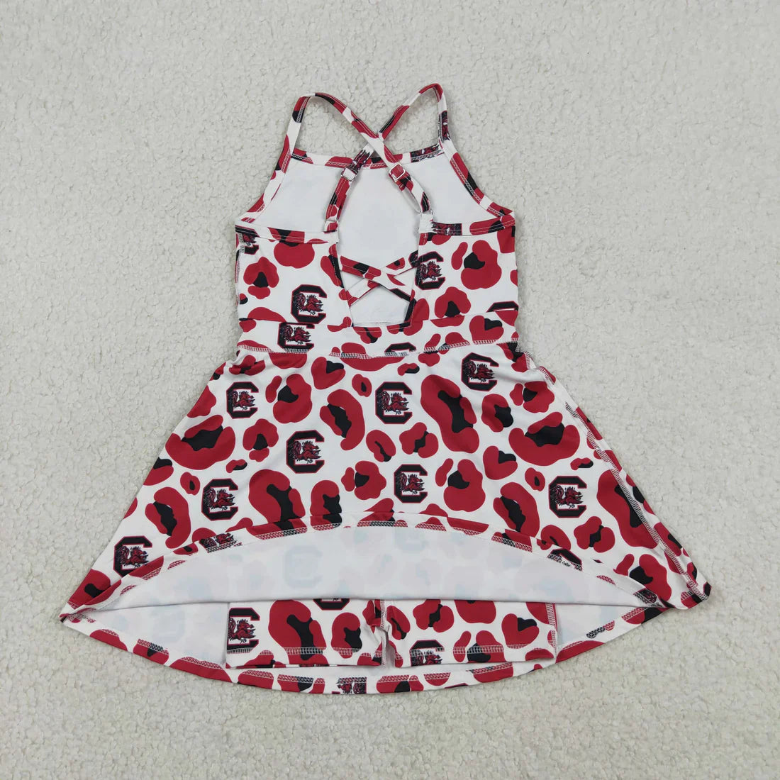 RTS Sibling Baby Girl Kids Sleeveless Leopard Team Knee Length Yoga Active Dresses