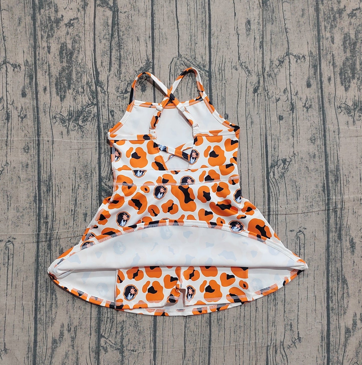 RTS Baby Girls Kids Straps Orange Leopard Dogs Team Yoga Active Shorts Knee Length Dress