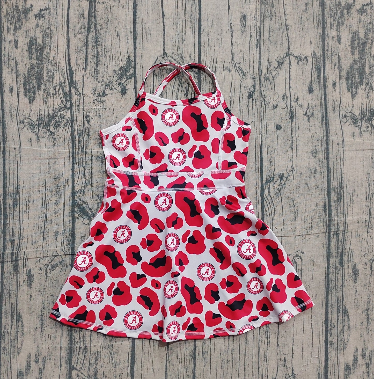 RTS Baby Girls Kids Straps Red Leopard A Team Yoga Active Shorts Knee Length Dress