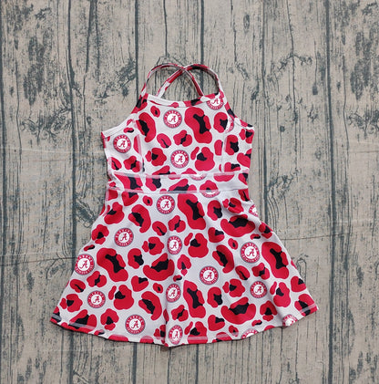 RTS Baby Girls Kids Straps Red Leopard A Team Yoga Active Shorts Knee Length Dress