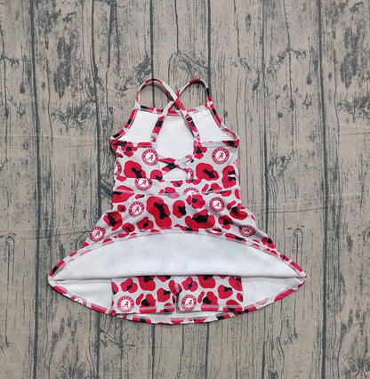 RTS Baby Girls Kids Straps Red Leopard A Team Yoga Active Shorts Knee Length Dress