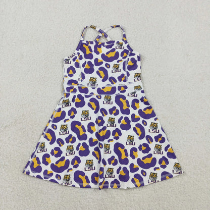 Sibling Baby Girls Adult Women Purple Leopard Tigers Team Yoga Active Shorts Dress