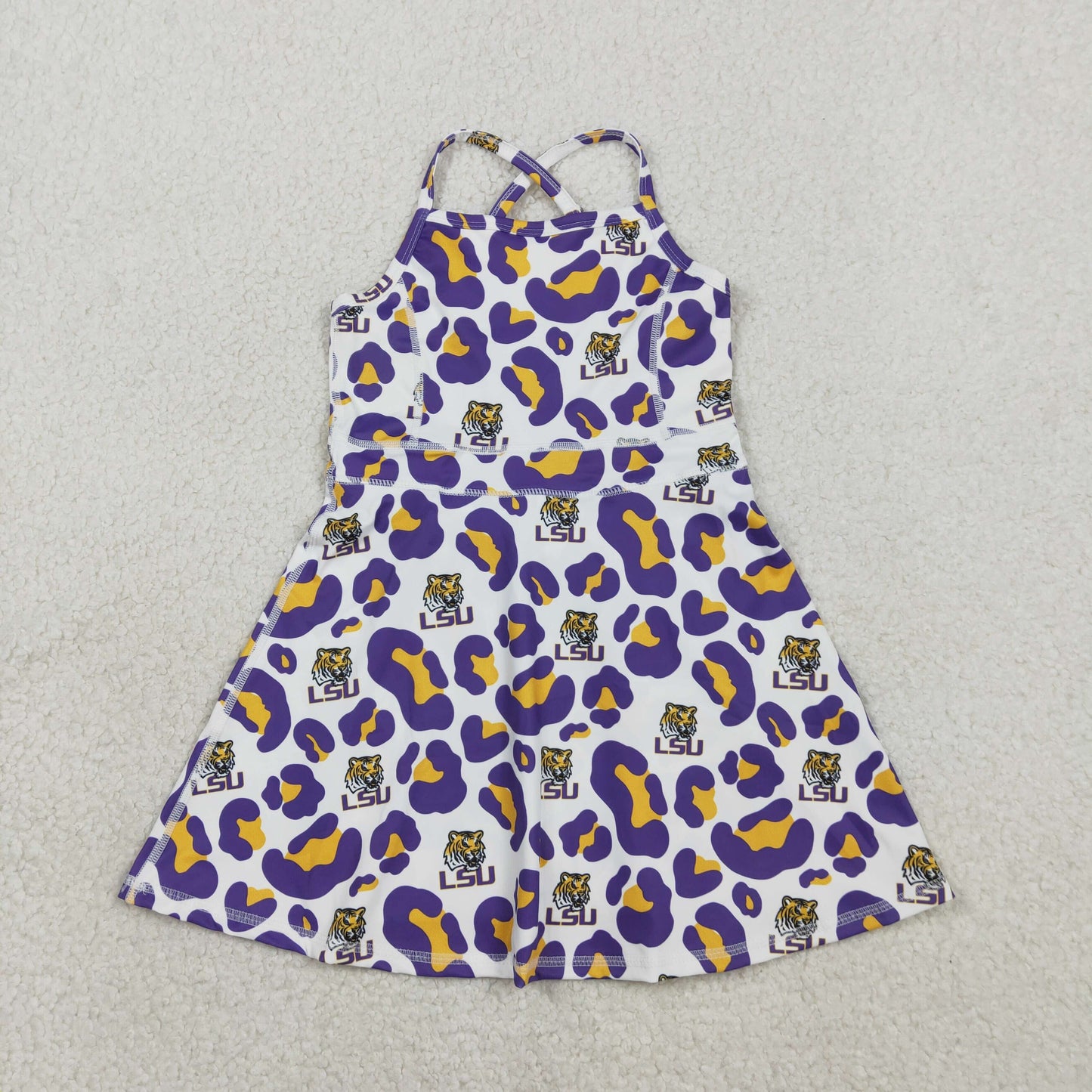 RTS Sibling Baby Girl Kids Sleeveless Leopard Team Knee Length Yoga Active Dresses