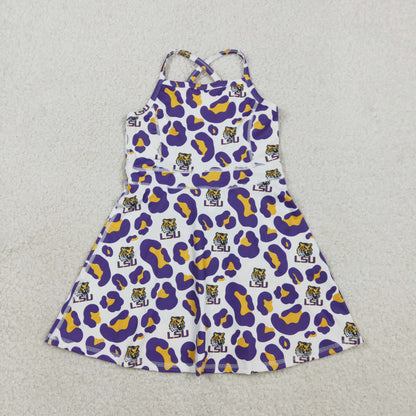 RTS Sibling Baby Girl Kids Sleeveless Leopard Team Knee Length Yoga Active Dresses