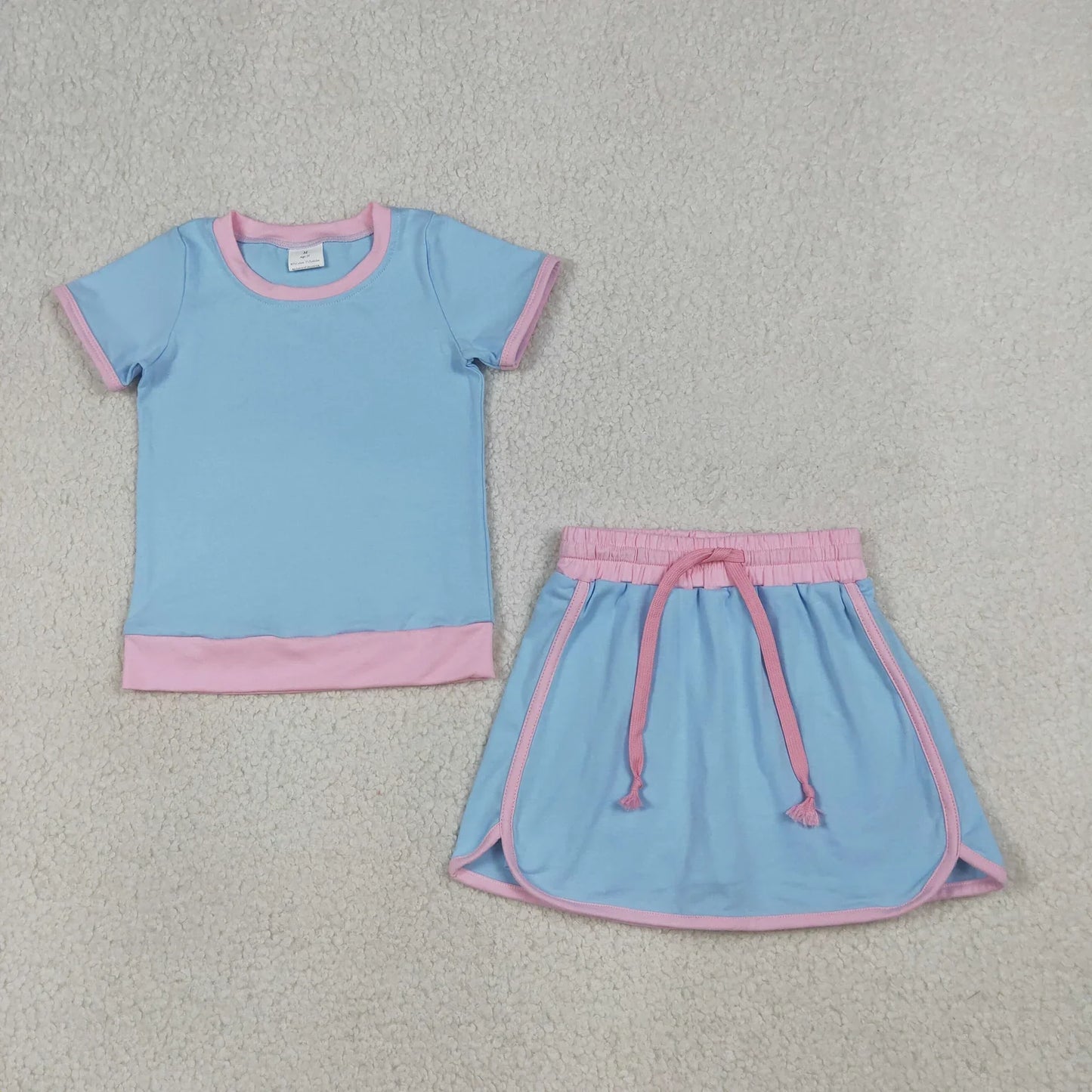 RTS Sibling Baby Girls Adult Women Short Sleeves Blue Cotton Shirts Skirts Shorts Sets Summer Clothes