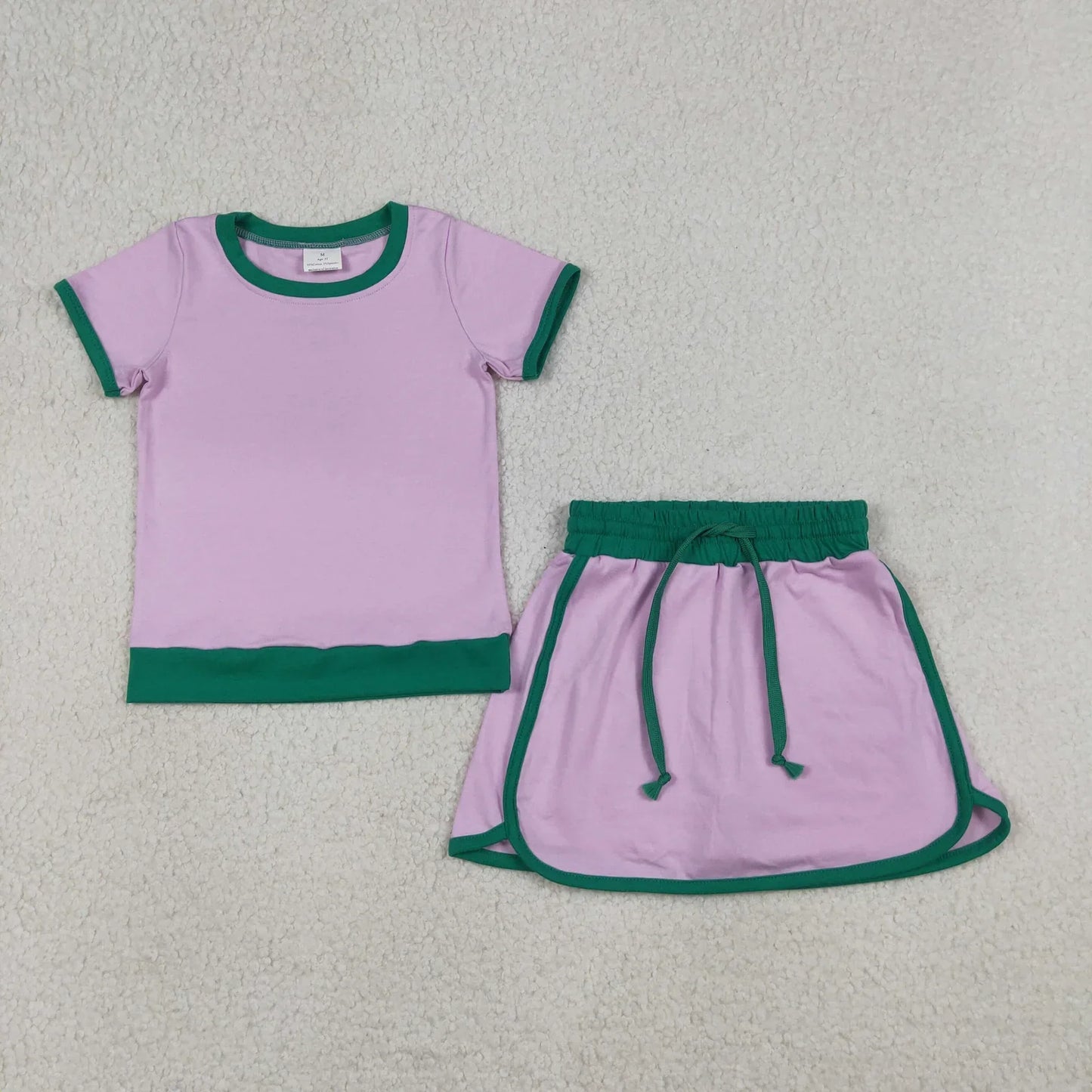 Sibling Baby Girls Adult Women Short Sleeves Purple Cotton Shirts Skirts Shorts Sets Summer Clothes