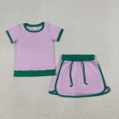Sibling Baby Girls Adult Women Short Sleeves Purple Cotton Shirts Skirts Shorts Sets Summer Clothes