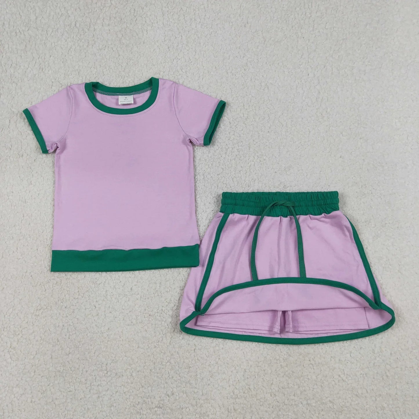 Sibling Baby Girls Adult Women Short Sleeves Purple Cotton Shirts Skirts Shorts Sets Summer Clothes