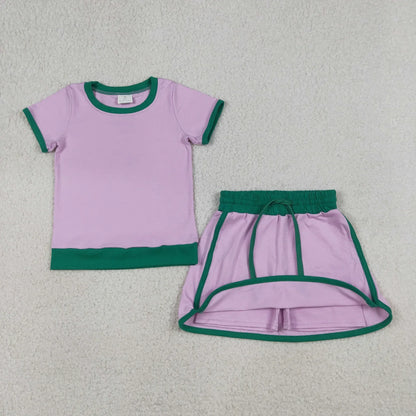 Sibling Baby Girls Adult Women Short Sleeves Purple Cotton Shirts Skirts Shorts Sets Summer Clothes