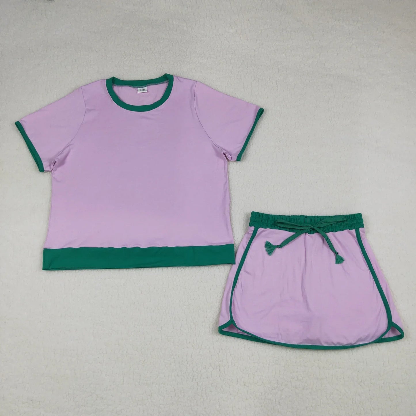 Sibling Baby Girls Adult Women Short Sleeves Purple Cotton Shirts Skirts Shorts Sets Summer Clothes