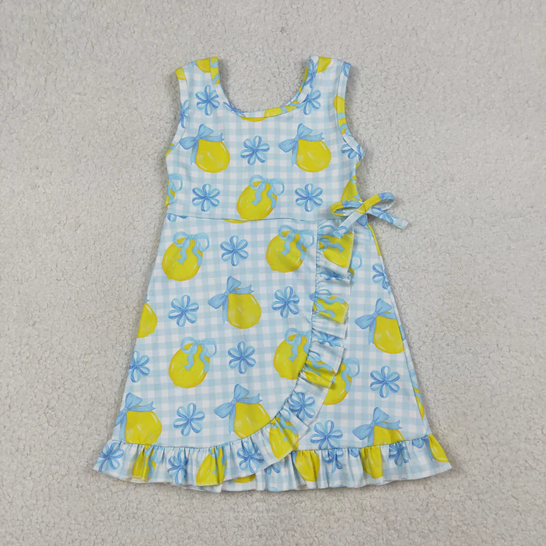 RTS Sibling Baby Girls Kids Lemons Bows Plaid Yoga Active Shorts Knee Length Dresses
