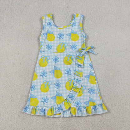 RTS Sibling Baby Girls Kids Lemons Bows Plaid Yoga Active Shorts Knee Length Dresses