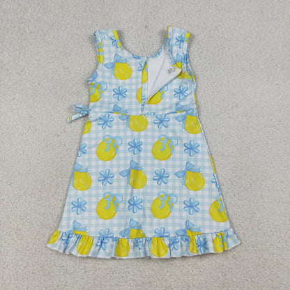 RTS Sibling Baby Girls Kids Lemons Bows Plaid Yoga Active Shorts Knee Length Dresses