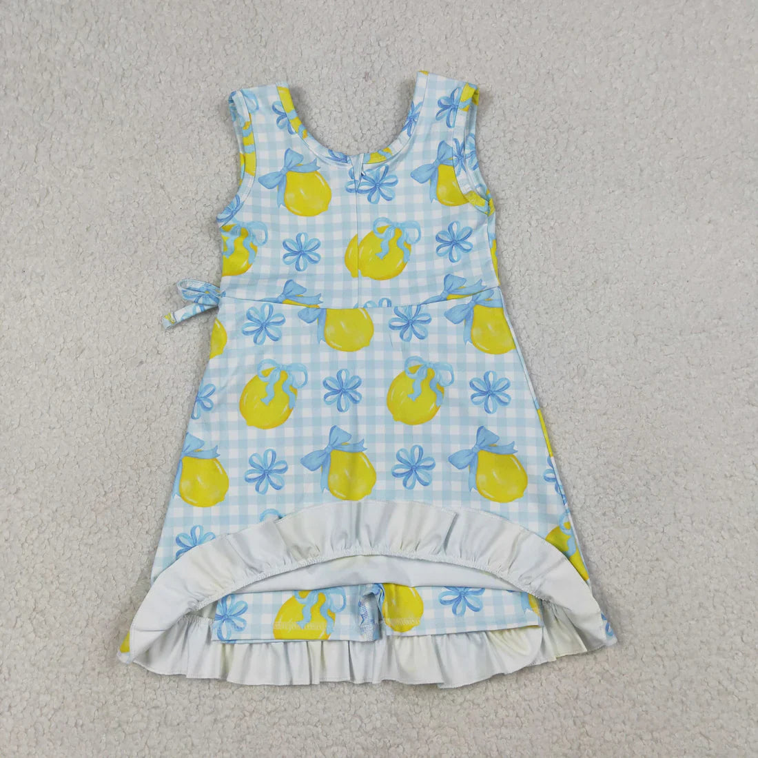 RTS Sibling Baby Girls Kids Lemons Bows Plaid Yoga Active Shorts Knee Length Dresses