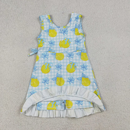 RTS Sibling Baby Girls Kids Lemons Bows Plaid Yoga Active Shorts Knee Length Dresses