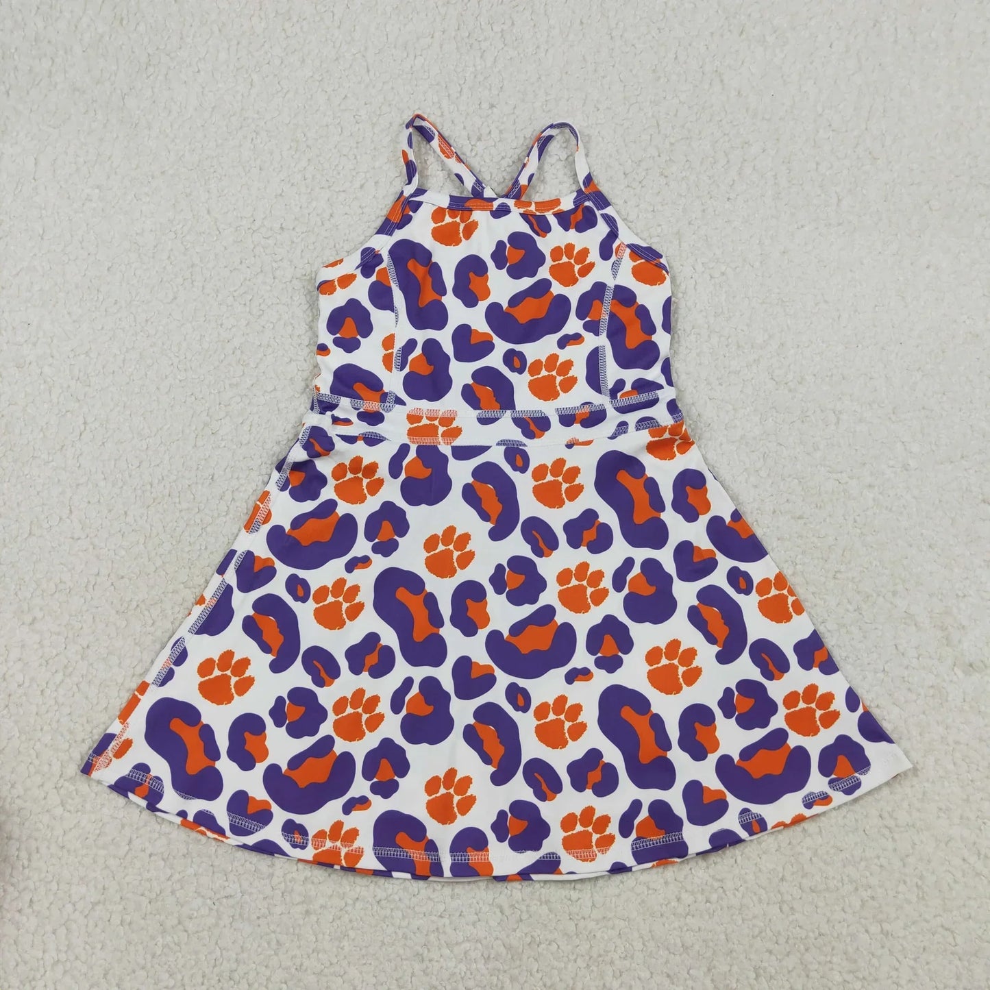RTS Sibling Baby Girl Kids Sleeveless Leopard Team Knee Length Yoga Active Dresses