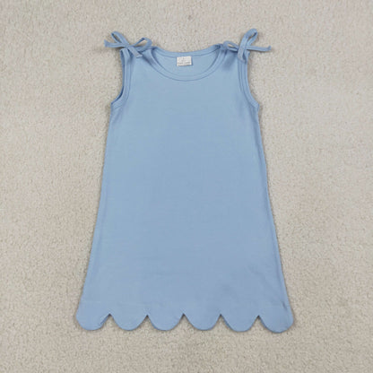 RTS Sibling Baby Girls Kids Bows Sleeveless Cotton Scallop Knee Length Dresses