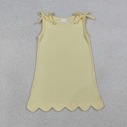RTS Sibling Baby Girls Kids Bows Sleeveless Cotton Scallop Knee Length Dresses