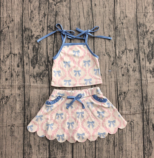 Preorder Baby Girls Kids Straps Bows Tops Pockets Skirt Shorts Yoga Set