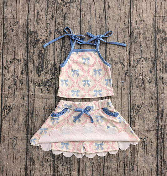 Preorder Baby Girls Kids Straps Bows Tops Pockets Skirt Shorts Yoga Set