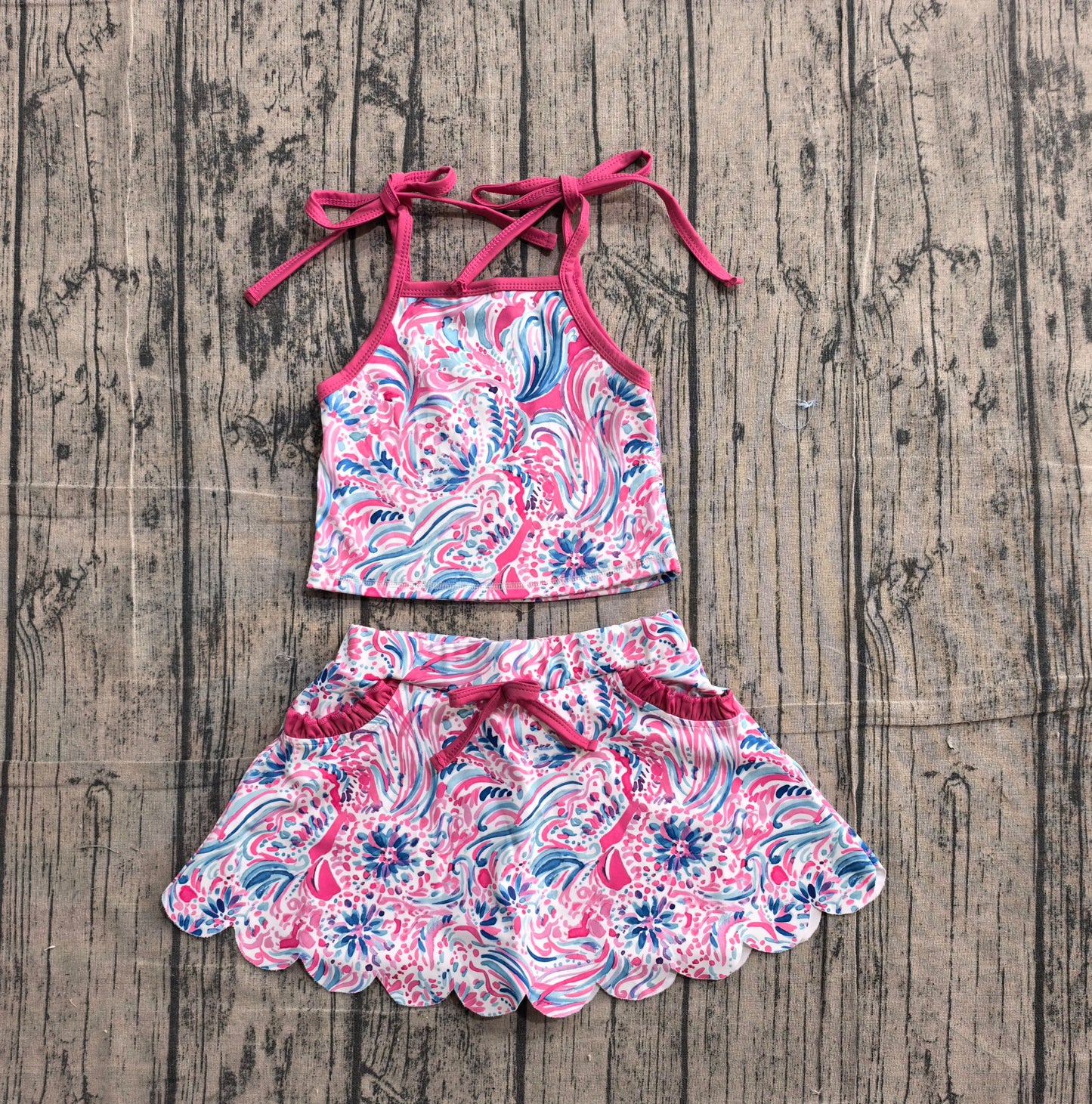 Preorder Baby Girls Kids Straps Colorful Tops Pockets Skirt Shorts Yoga Set