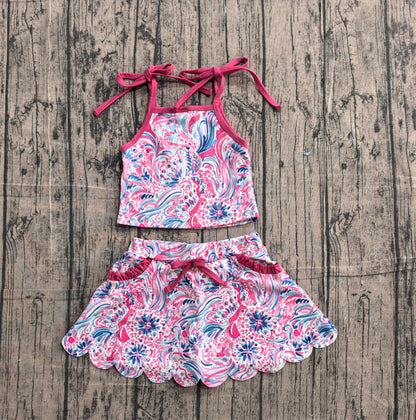 Preorder Baby Girls Kids Straps Colorful Tops Pockets Skirt Shorts Yoga Set