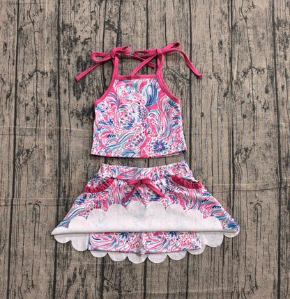 Preorder Baby Girls Kids Straps Colorful Tops Pockets Skirt Shorts Yoga Set