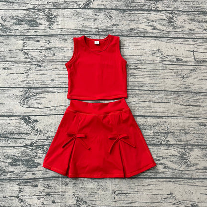 Preorder Baby Girls Kids Red Tops Shorts Skirt Shorts Summer Yoga Active Clothes Set