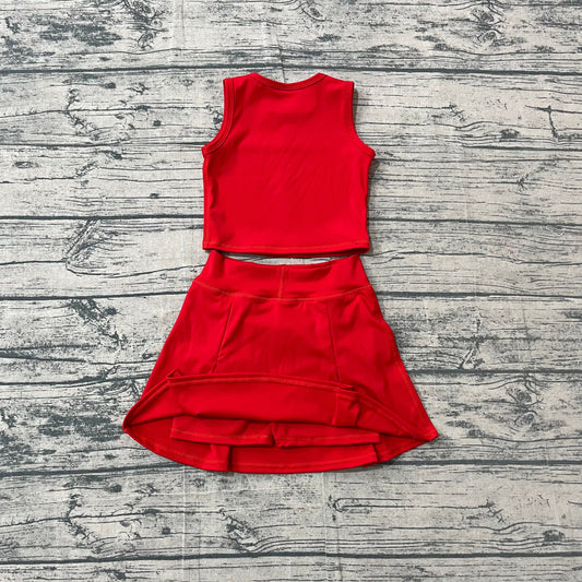 Preorder Baby Girls Kids Red Tops Shorts Skirt Shorts Summer Yoga Active Clothes Set