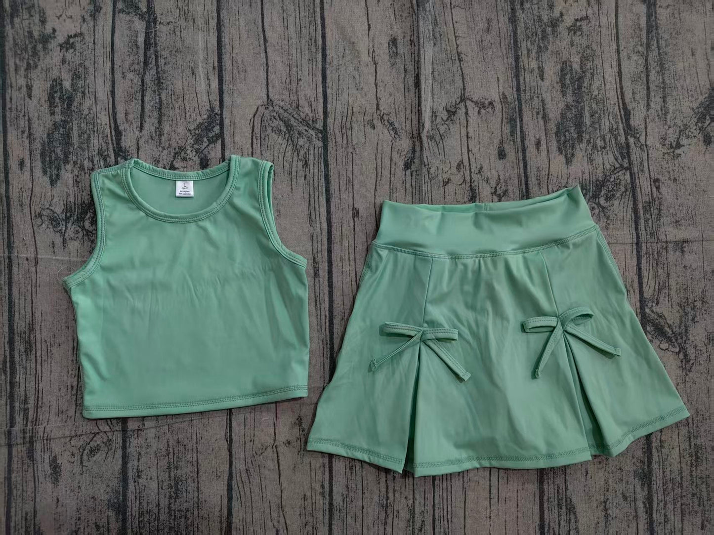 Preorder Baby Girls Kids Green Tops Shorts Skirt Shorts Summer Yoga Active Clothes Set